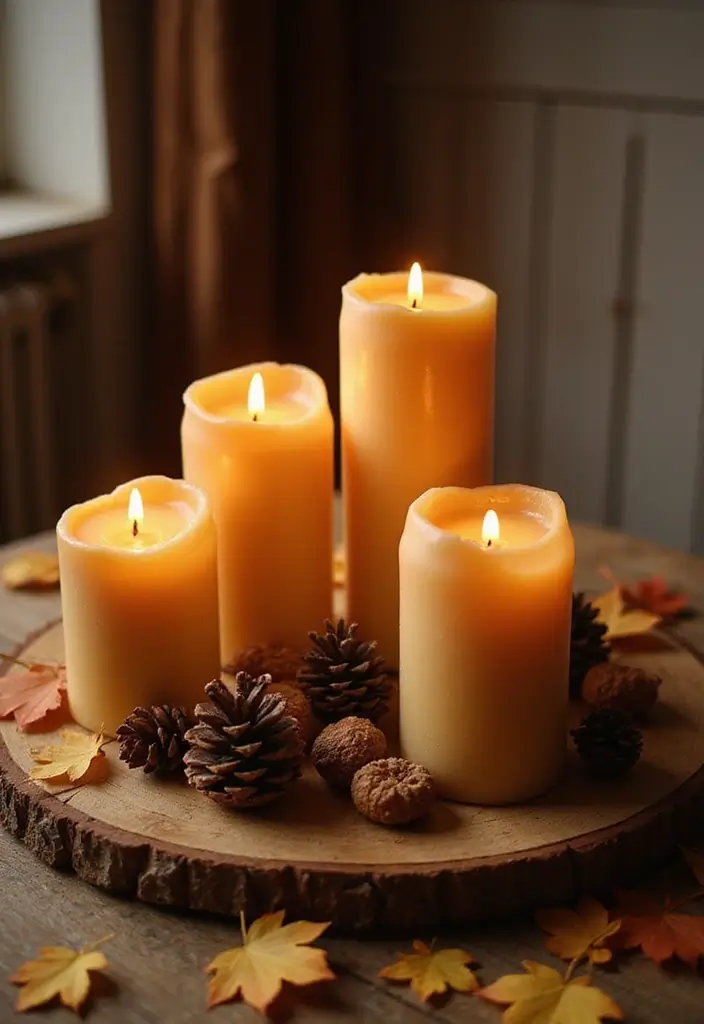 25 Autumn Book and Candle Decor Ideas for Relaxing Nights 1 25 Autumn Book and Candle Decor Ideas for Relaxing Nights - 1. Warm Candle Arrangements