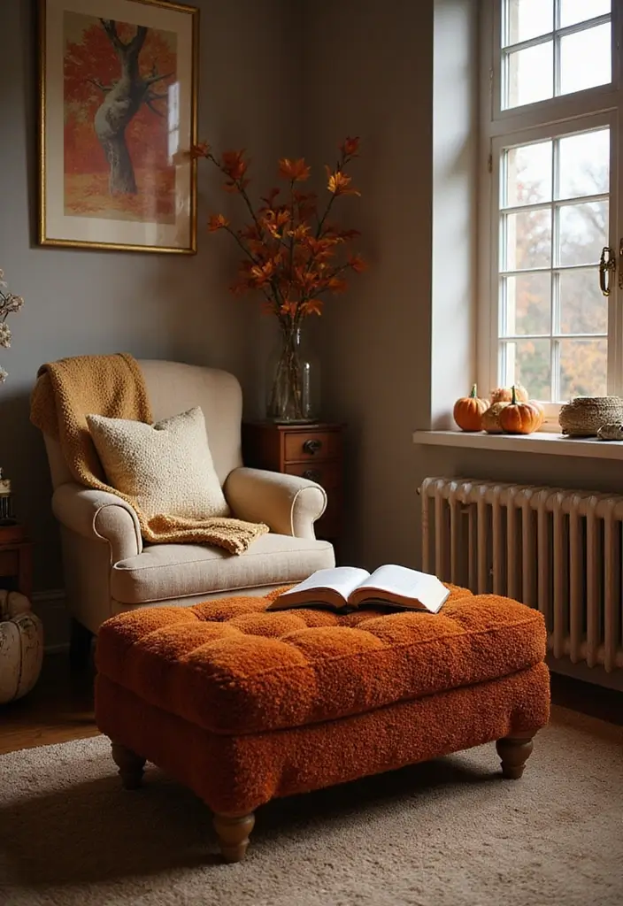 25 Autumn Book and Candle Decor Ideas for Relaxing Nights 42 25 Autumn Book and Candle Decor Ideas for Relaxing Nights - 16. Cozy Footrests