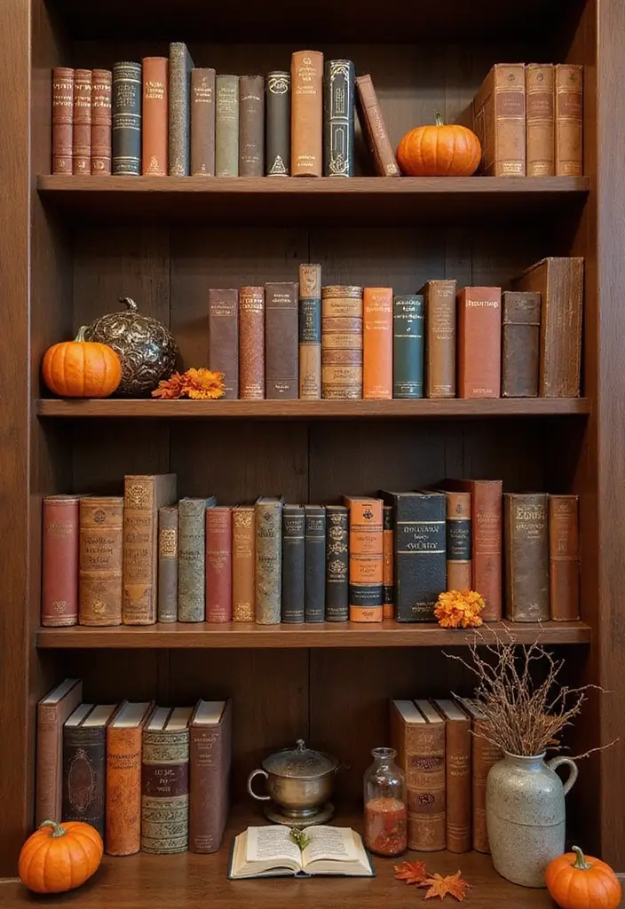 25 Autumn Book and Candle Decor Ideas for Relaxing Nights 3 25 Autumn Book and Candle Decor Ideas for Relaxing Nights - 3. Seasonal Book Displays