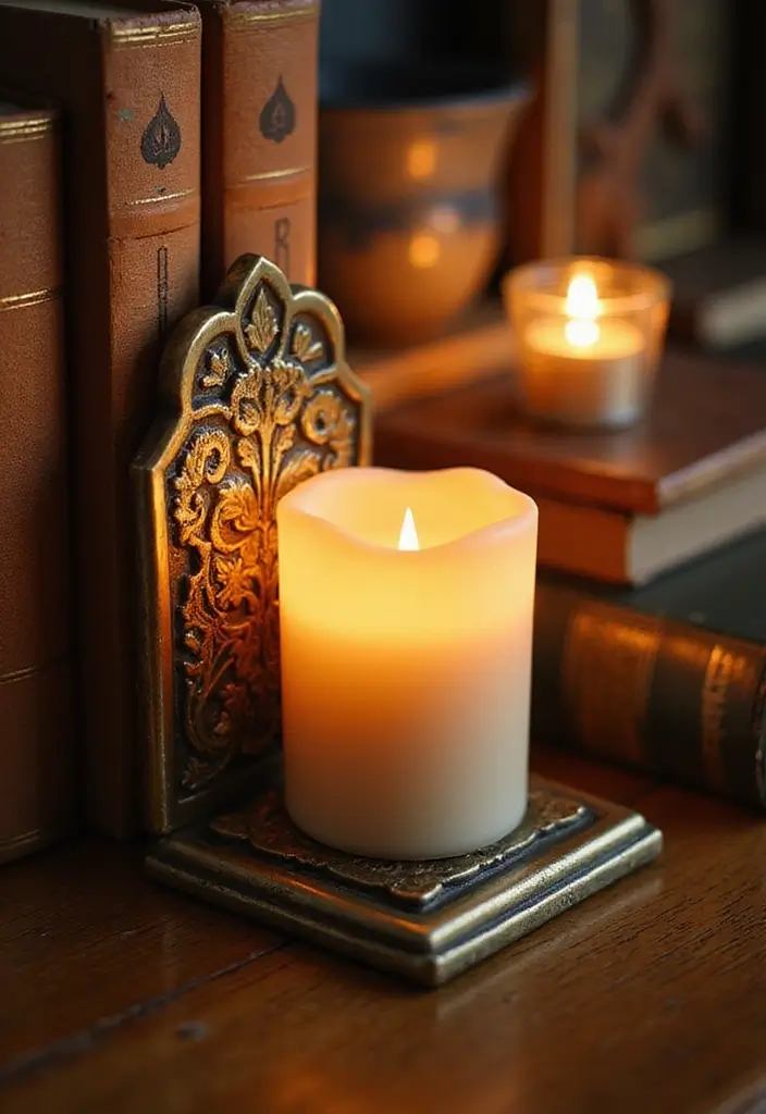 25 Autumn Book and Candle Decor Ideas for Relaxing Nights 4 25 Autumn Book and Candle Decor Ideas for Relaxing Nights - 4. Candlelit Bookends