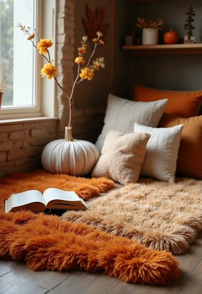 25 Autumn Book and Candle Decor Ideas for Relaxing Nights 11 25 Autumn Book and Candle Decor Ideas for Relaxing Nights - 7. Cozy Reading Mats