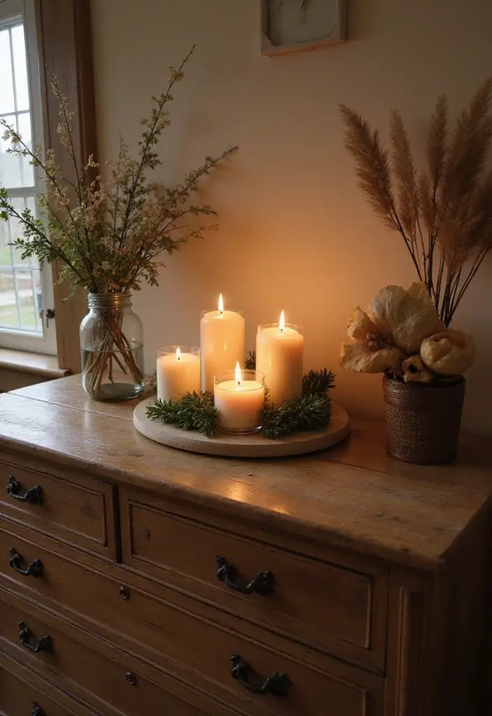 25 Bedroom Decor Ideas with Candles and Lamps for a Cozy Ambiance 37 25 Bedroom Decor Ideas with Candles and Lamps for a Cozy Ambiance - 11. Candle Centerpiece on Dressers