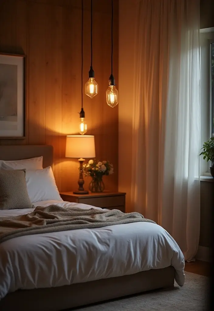 25 Bedroom Decor Ideas with Candles and Lamps for a Cozy Ambiance 42 25 Bedroom Decor Ideas with Candles and Lamps for a Cozy Ambiance - 14. Stylish Pendant Lighting with Candles