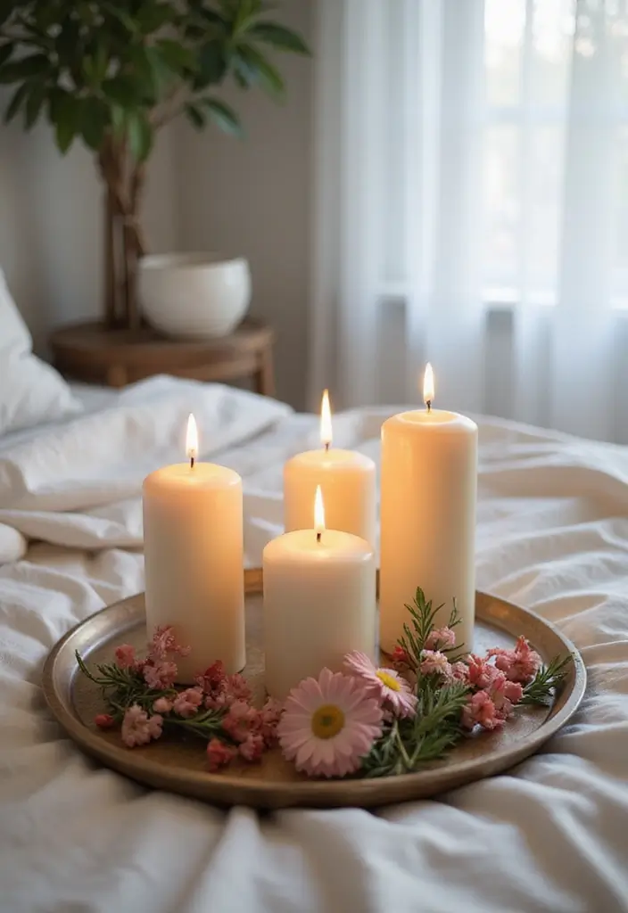25 Bedroom Decor Ideas with Candles and Lamps for a Cozy Ambiance 50 25 Bedroom Decor Ideas with Candles and Lamps for a Cozy Ambiance - 20. Candle and Flower Combos