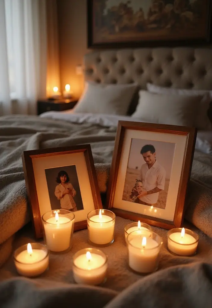 25 Bedroom Decor Ideas with Candles and Lamps for a Cozy Ambiance 52 25 Bedroom Decor Ideas with Candles and Lamps for a Cozy Ambiance - 22. Candlelit Picture Frames