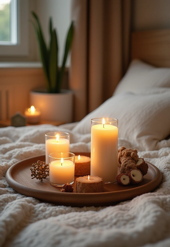 25 Bedroom Decor Ideas with Candles and Lamps for a Cozy Ambiance 63 25 Bedroom Decor Ideas with Candles and Lamps for a Cozy Ambiance - 25. Decorative Candle Trays