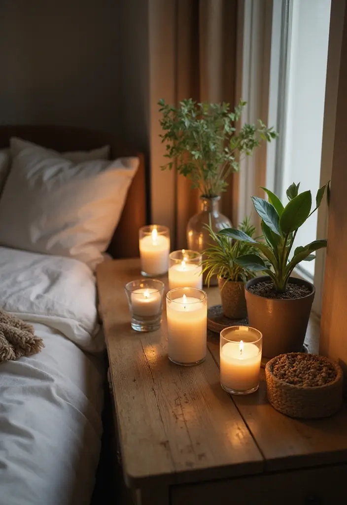 25 Bedroom Decor Ideas with Candles and Lamps for a Cozy Ambiance 26 25 Bedroom Decor Ideas with Candles and Lamps for a Cozy Ambiance - 8. Bedside Candle Ensemble