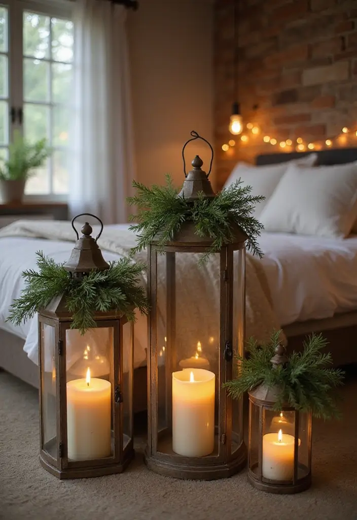25 Bedroom Decor Ideas with Candles and Lamps for a Cozy Ambiance 27 25 Bedroom Decor Ideas with Candles and Lamps for a Cozy Ambiance - 9. Repurposed Lanterns for a Rustic Touch