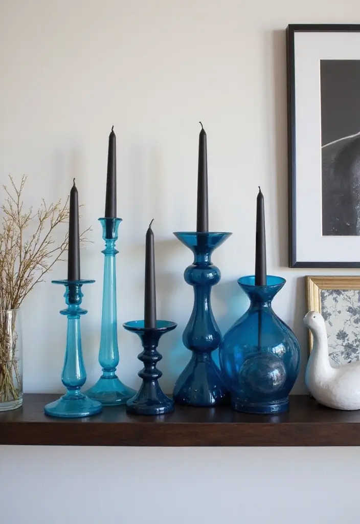 25 Blue Candle Holder Decor Ideas That Feel Calm and Chic 32 25 Blue Candle Holder Decor Ideas That Feel Calm and Chic - 12. Artistic Candle Arrangements
