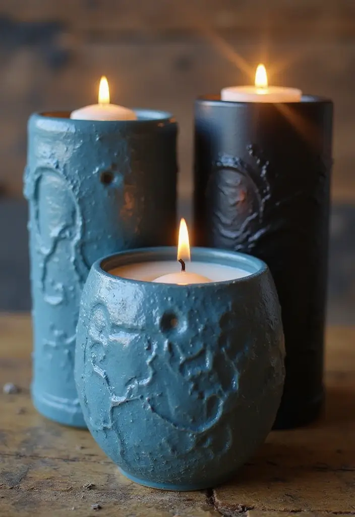 25 Blue Candle Holder Decor Ideas That Feel Calm and Chic 33 25 Blue Candle Holder Decor Ideas That Feel Calm and Chic - 13. Textured Blue Candle Holders