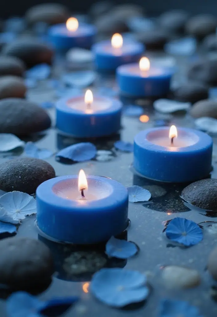25 Blue Candle Holder Decor Ideas That Feel Calm and Chic 34 25 Blue Candle Holder Decor Ideas That Feel Calm and Chic - 14. Floating Candle Displays