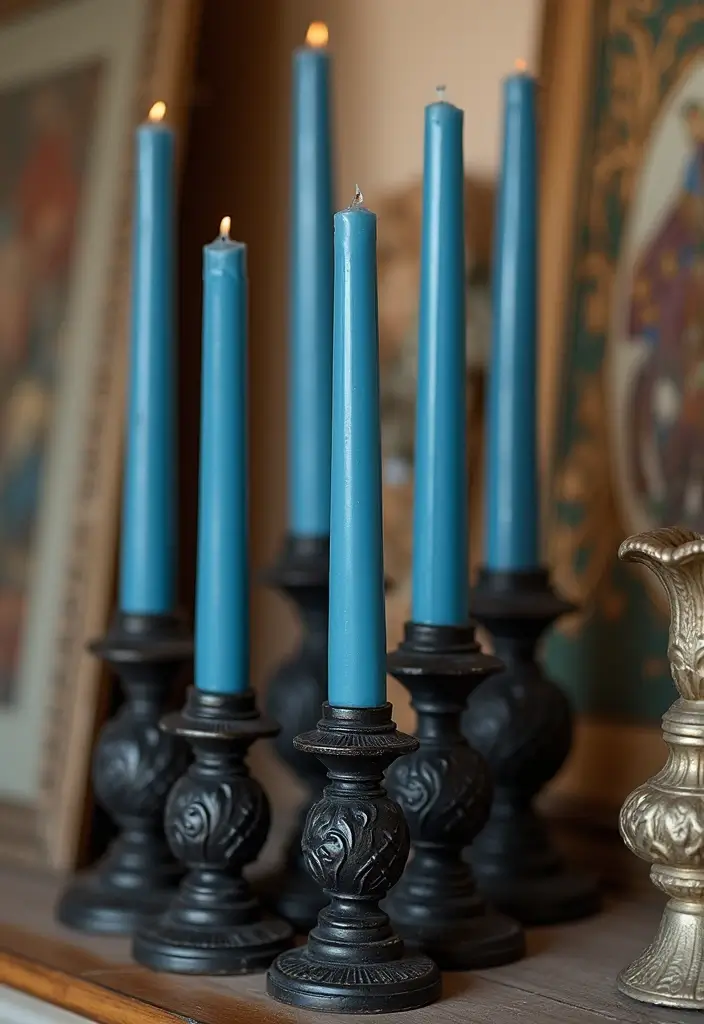 25 Blue Candle Holder Decor Ideas That Feel Calm and Chic 44 25 Blue Candle Holder Decor Ideas That Feel Calm and Chic - 16. Candle Holders as Art Pieces