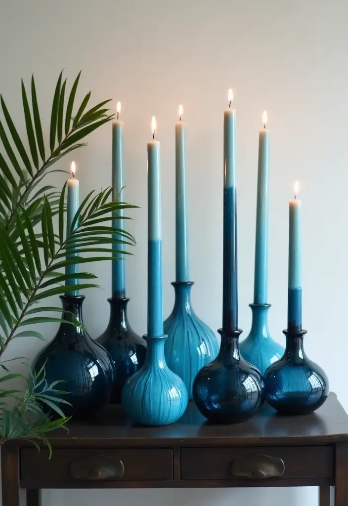 25 Blue Candle Holder Decor Ideas That Feel Calm and Chic 54 25 Blue Candle Holder Decor Ideas That Feel Calm and Chic - 20. Candleholder Groupings for Impact