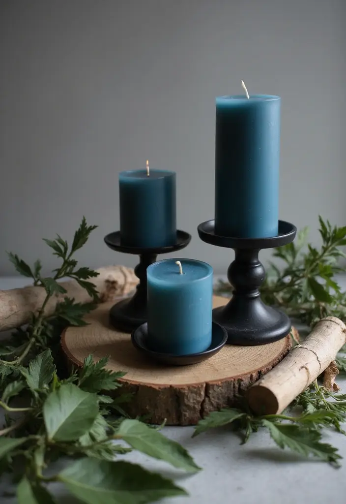 25 Blue Candle Holder Decor Ideas That Feel Calm and Chic 69 25 Blue Candle Holder Decor Ideas That Feel Calm and Chic - 25. Candle Holders with Natural Elements