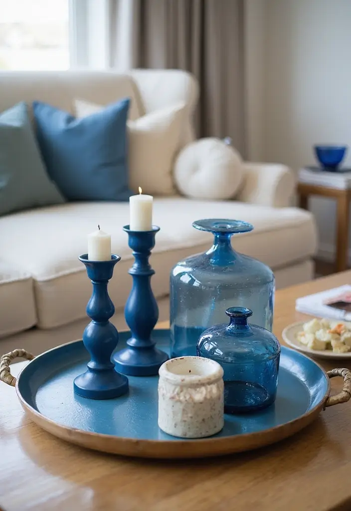 25 Blue Candle Holder Decor Ideas That Feel Calm and Chic 10 25 Blue Candle Holder Decor Ideas That Feel Calm and Chic - 4. Blue Candle Holders on a Chic Tray
