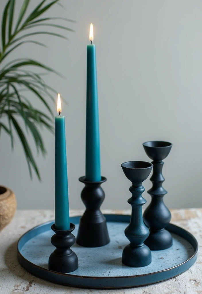25 Blue Candle Holder Decor Ideas That Feel Calm and Chic 14 25 Blue Candle Holder Decor Ideas That Feel Calm and Chic - 6. Color-Blocked Candle Arrangements