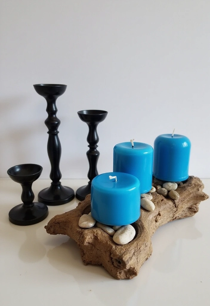 25 Blue Candle Holder Decor Ideas That Feel Calm and Chic 21 25 Blue Candle Holder Decor Ideas That Feel Calm and Chic - 7. Blue Candles Embedded in Natural Elements