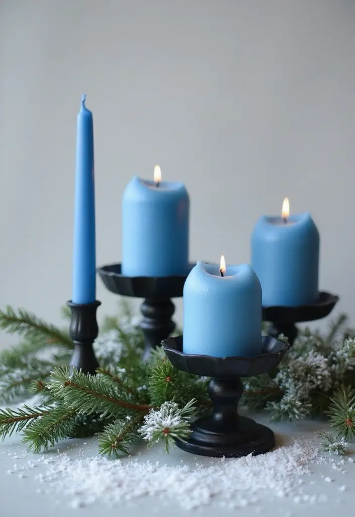 25 Blue Candle Holder Decor Ideas That Feel Calm and Chic 22 25 Blue Candle Holder Decor Ideas That Feel Calm and Chic - 8. Seasonal Decor with Blue Candles