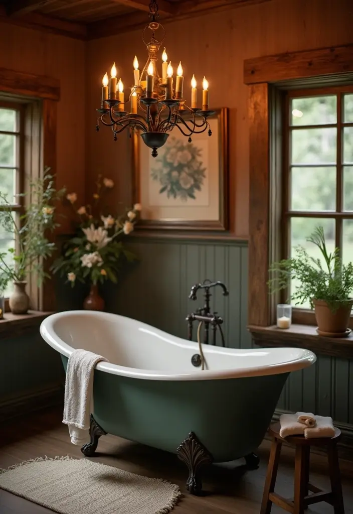25 Candle Chandelier Decor Ideas That Add Elegant Drama 50 25 Candle Chandelier Decor Ideas That Add Elegant Drama - 12. Farmhouse Bathroom Elegance