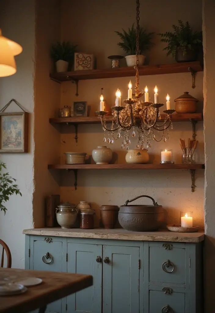 25 Candle Chandelier Decor Ideas That Add Elegant Drama 61 25 Candle Chandelier Decor Ideas That Add Elegant Drama - 19. Farmhouse-style Shelving Displays
