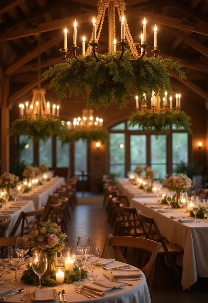 25 Candle Chandelier Decor Ideas That Add Elegant Drama 36 25 Candle Chandelier Decor Ideas That Add Elegant Drama - 8. Rustic Farmhouse Wedding Reception