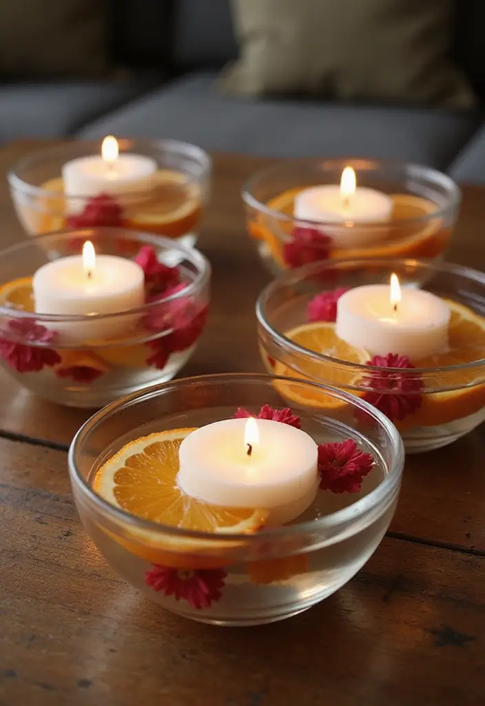 25 Candle Decor Ideas to Make Every Corner Feel Inviting 8 25 Candle Decor Ideas to Make Every Corner Feel Inviting - 2. Floating Candles in Glass Bowls