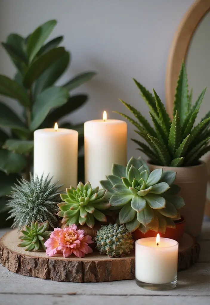 25 Candle Decor Ideas to Make Every Corner Feel Inviting 71 25 Candle Decor Ideas to Make Every Corner Feel Inviting - 23. Candle and Plant Pairings