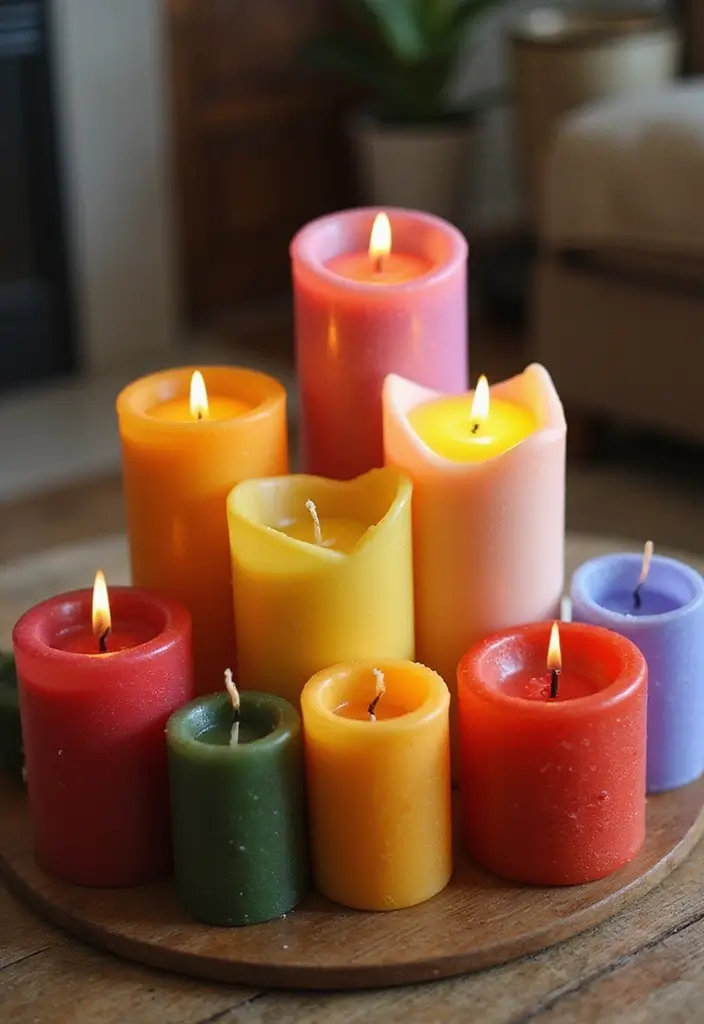 25 Candle Decor Ideas to Make Every Corner Feel Inviting 72 25 Candle Decor Ideas to Make Every Corner Feel Inviting - 24. Colorful Candle Displays