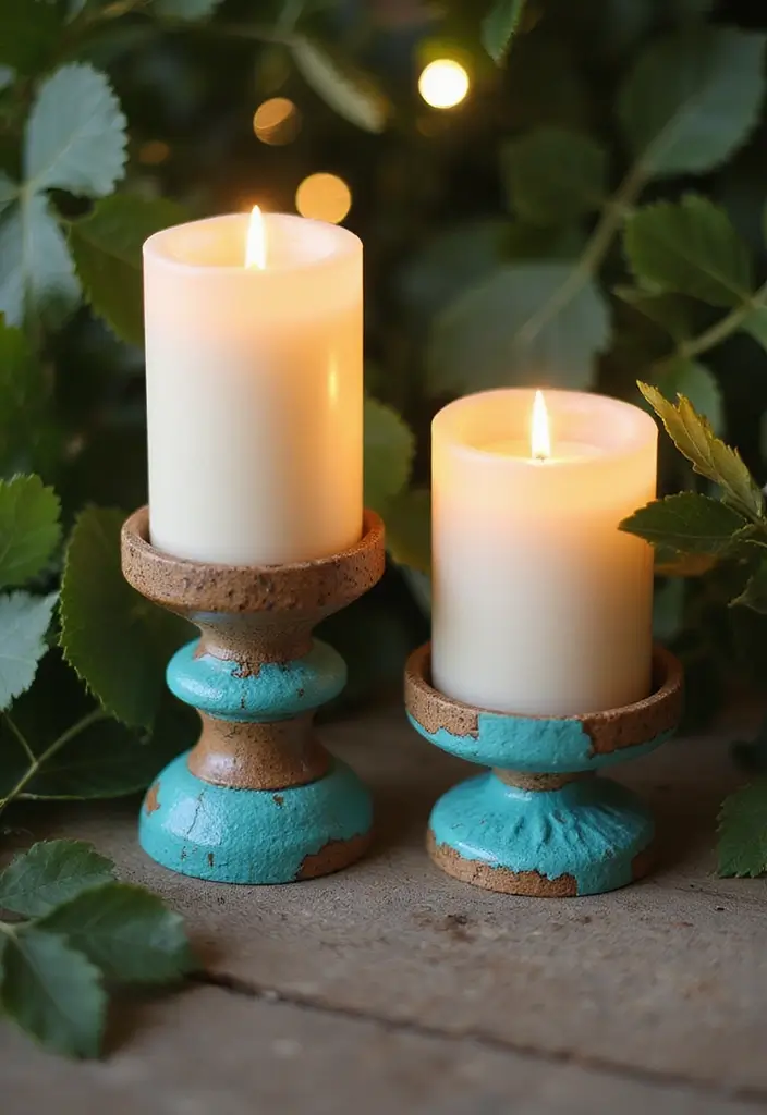 25 Candle Stick Decor Ideas That Instantly Add Warmth 39 25 Candle Stick Decor Ideas That Instantly Add Warmth - 11. Turquoise Candle Holders with Natural Elements