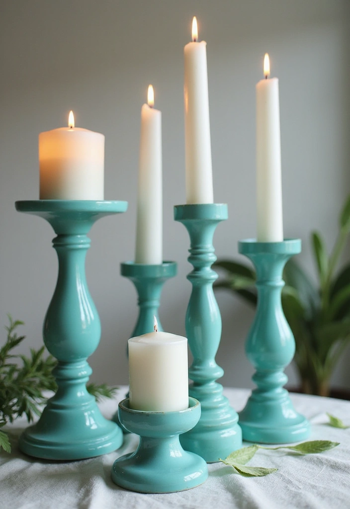 25 Candle Stick Decor Ideas That Instantly Add Warmth 53 25 Candle Stick Decor Ideas That Instantly Add Warmth - 13. Turquoise Candle Holders on Stands