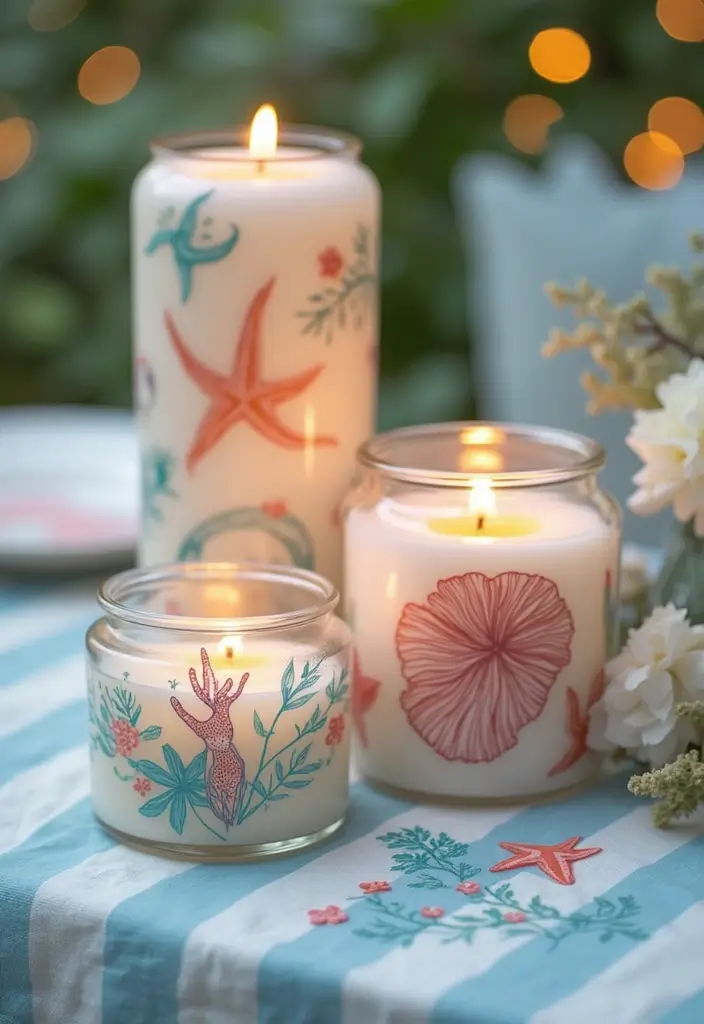 25 Candle Stick Decor Ideas That Instantly Add Warmth 56 25 Candle Stick Decor Ideas That Instantly Add Warmth - 14. Candle Holders with Beachy Prints