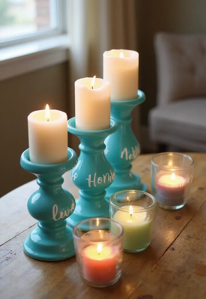 25 Candle Stick Decor Ideas That Instantly Add Warmth 63 25 Candle Stick Decor Ideas That Instantly Add Warmth - 17. Customized Turquoise Candle Holders