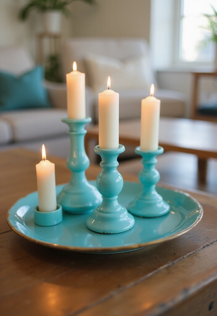 25 Candle Stick Decor Ideas That Instantly Add Warmth 70 25 Candle Stick Decor Ideas That Instantly Add Warmth - 18. Turquoise Candle Holders in Clusters