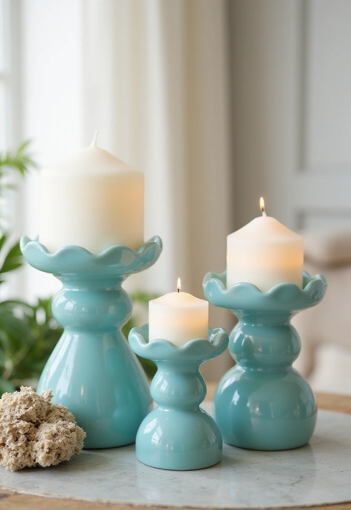 25 Candle Stick Decor Ideas That Instantly Add Warmth 79 25 Candle Stick Decor Ideas That Instantly Add Warmth - 21. Trio of Turquoise Candle Holders