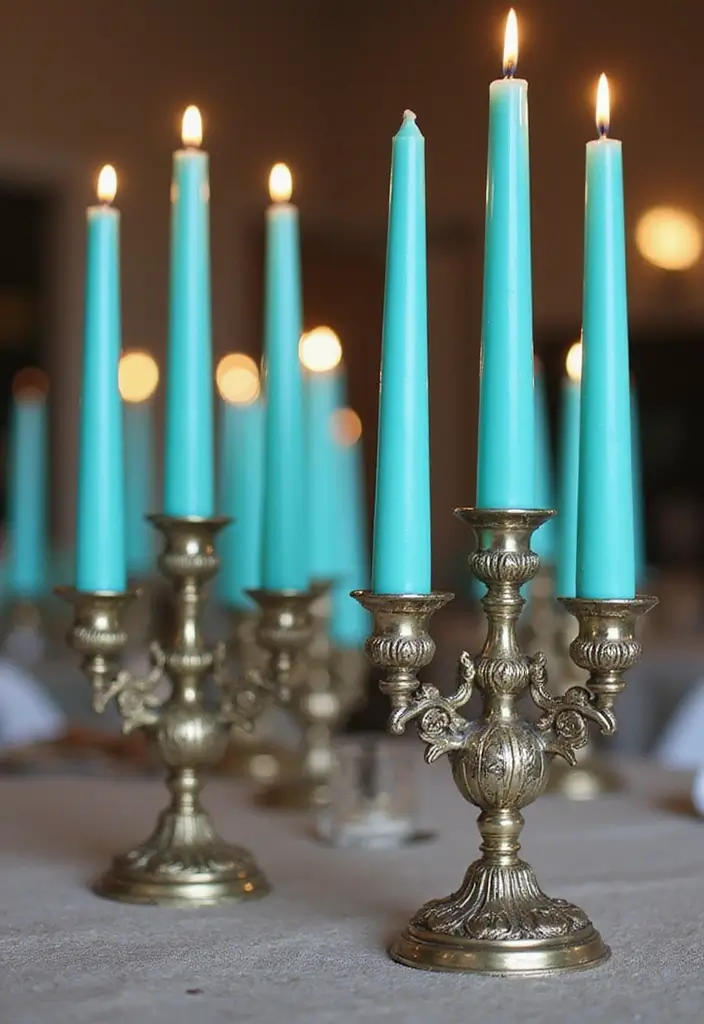 25 Candle Stick Decor Ideas That Instantly Add Warmth 80 25 Candle Stick Decor Ideas That Instantly Add Warmth - 22. Turquoise Candles with Decorative Holders