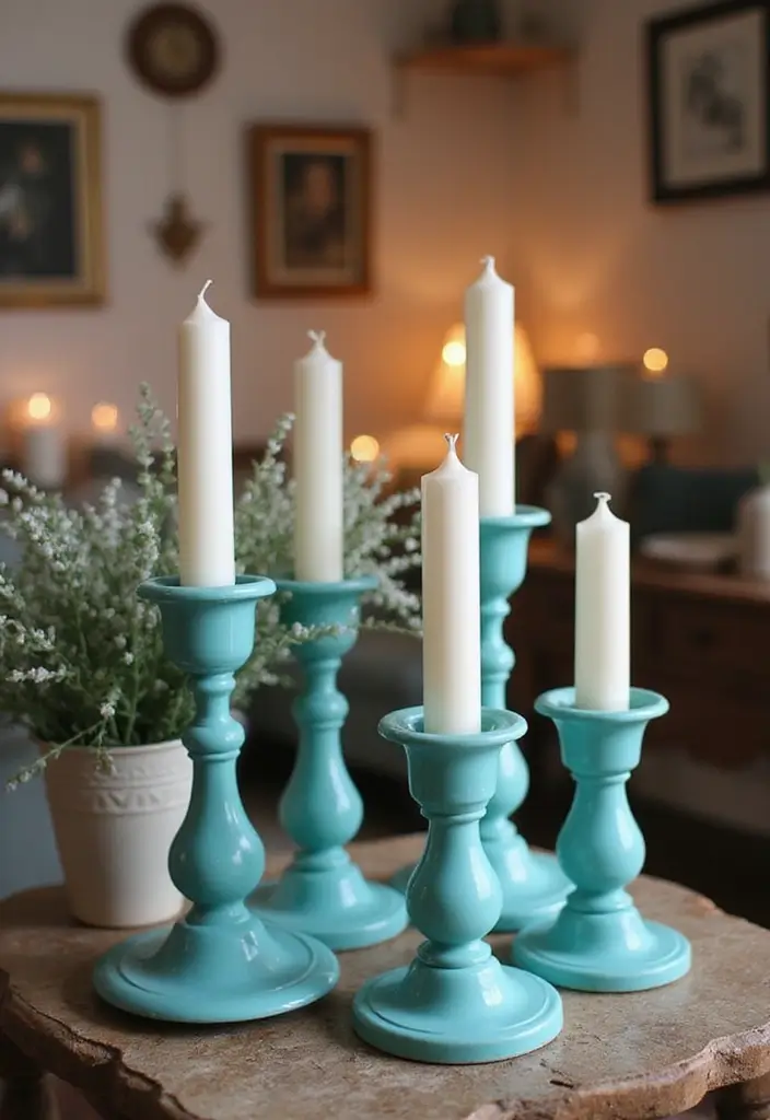 25 Candle Stick Decor Ideas That Instantly Add Warmth 81 25 Candle Stick Decor Ideas That Instantly Add Warmth - 23. Vintage Turquoise Candle Holders