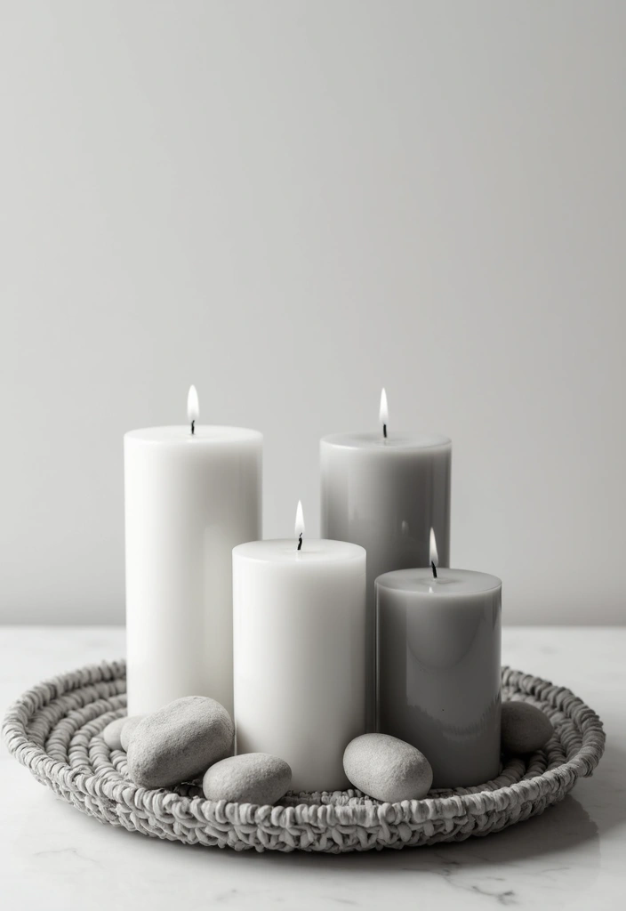 25 Candle Tray Decor Ideas for Organized Living Rooms 1 25 Candle Tray Decor Ideas for Organized Living Rooms - 1. Minimalist Monochrome Magic