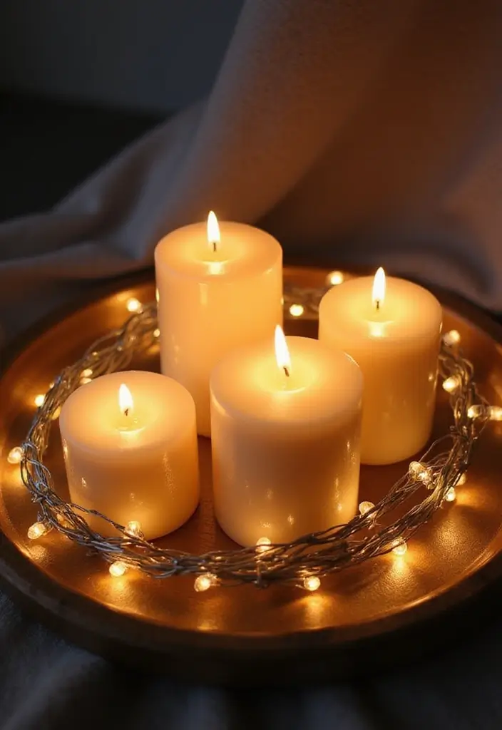 25 Candle Tray Decor Ideas for Organized Living Rooms 56 25 Candle Tray Decor Ideas for Organized Living Rooms - 16. Whimsical Fairy Lights