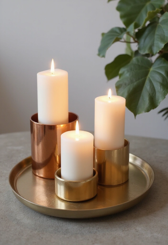 25 Candle Tray Decor Ideas for Organized Living Rooms 57 25 Candle Tray Decor Ideas for Organized Living Rooms - 17. Metallic Accents