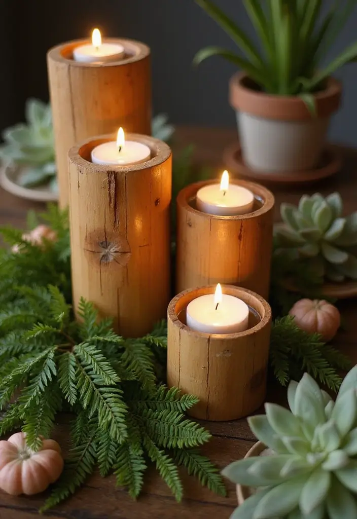 25 Candle and Greenery Table Decor Ideas for Natural Warmth 1 25 Candle and Greenery Table Decor Ideas for Natural Warmth - 1. Meditative Bamboo Candle Holders