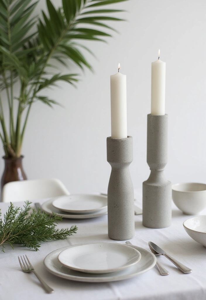 25 Candle and Greenery Table Decor Ideas for Natural Warmth 37 25 Candle and Greenery Table Decor Ideas for Natural Warmth - 11. Minimalist Concrete Candle Holders
