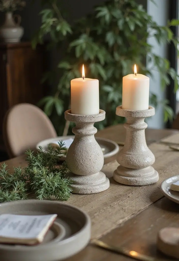 25 Candle and Greenery Table Decor Ideas for Natural Warmth 39 25 Candle and Greenery Table Decor Ideas for Natural Warmth - 13. Earthy Stone Candle Holders