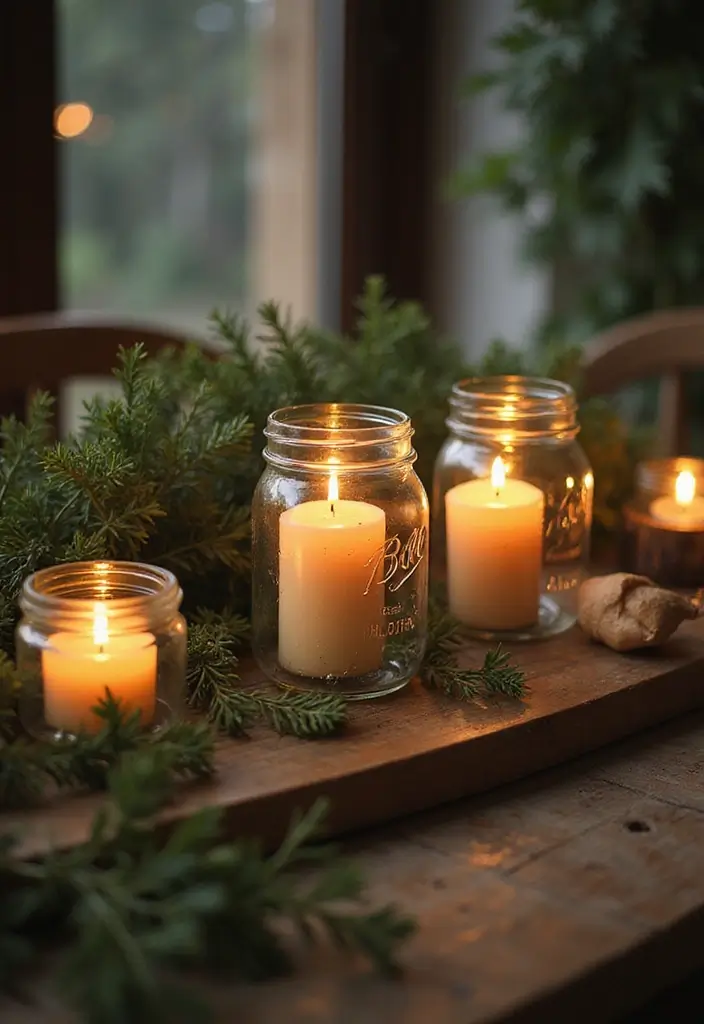 25 Candle and Greenery Table Decor Ideas for Natural Warmth 57 25 Candle and Greenery Table Decor Ideas for Natural Warmth - 17. Candlelit Mason Jar Centerpieces