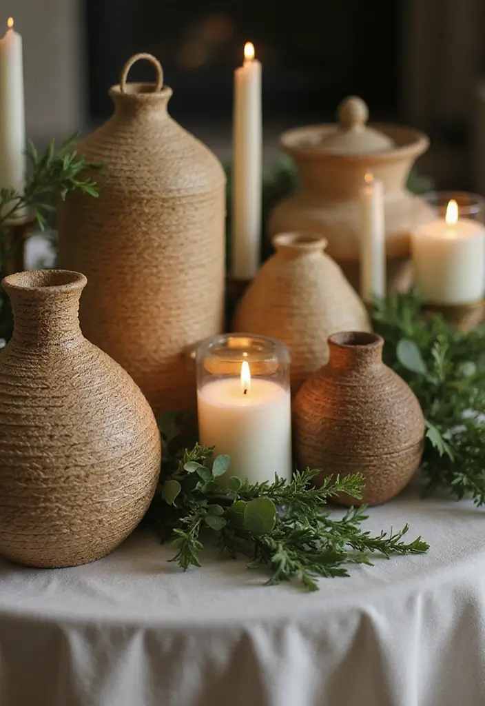 25 Candle and Greenery Table Decor Ideas for Natural Warmth 59 25 Candle and Greenery Table Decor Ideas for Natural Warmth - 19. Textured Woven Objects and Candles