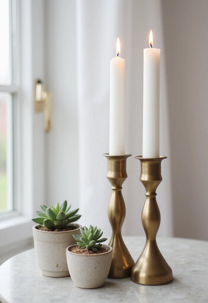 25 Candle and Greenery Table Decor Ideas for Natural Warmth 2 25 Candle and Greenery Table Decor Ideas for Natural Warmth - 2. Succulent and Candlestick Duo