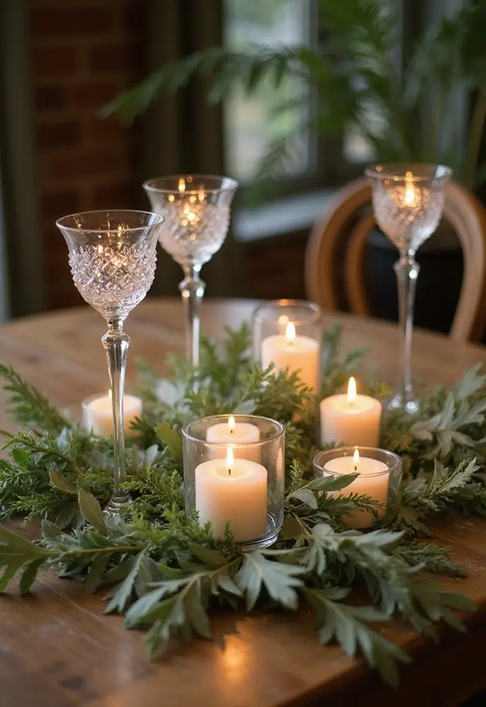 25 Candle and Greenery Table Decor Ideas for Natural Warmth 67 25 Candle and Greenery Table Decor Ideas for Natural Warmth - 21. Elegant Crystal and Candle Display