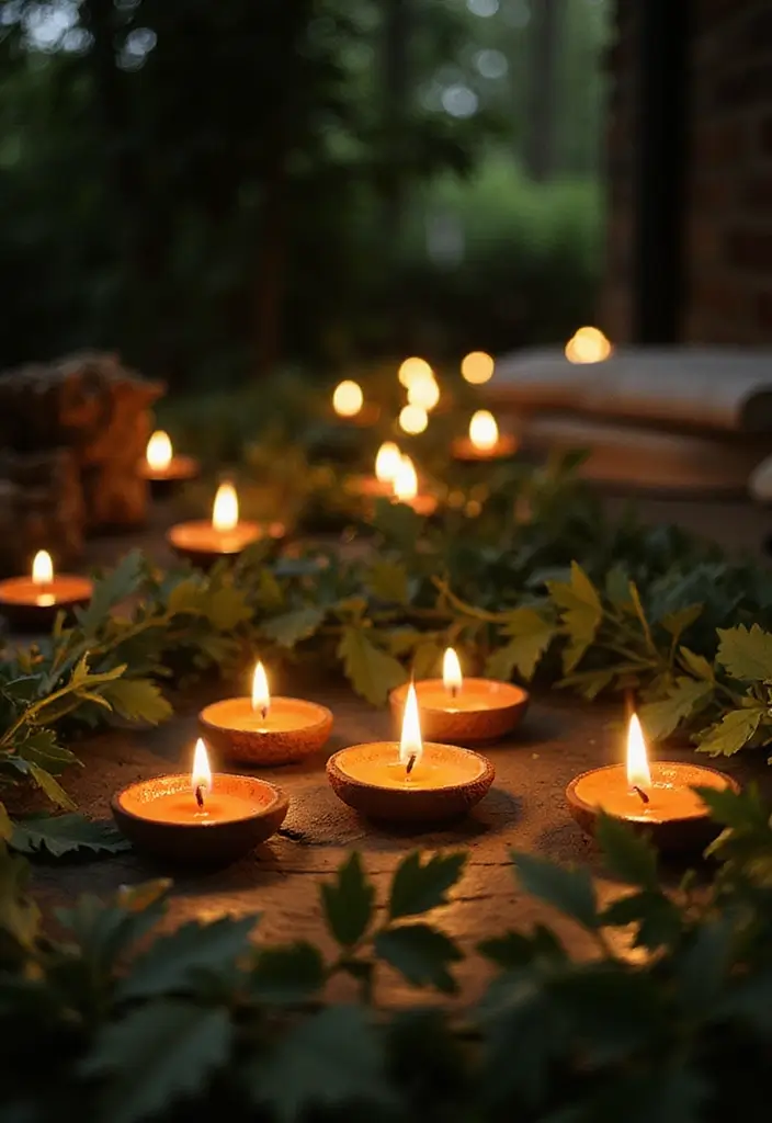 25 Candle and Greenery Table Decor Ideas for Natural Warmth 73 25 Candle and Greenery Table Decor Ideas for Natural Warmth - 23. Soft Lighting with Tea Light Forest