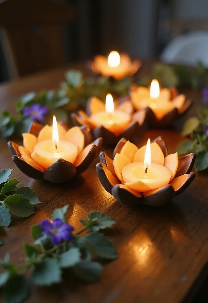 25 Candle and Greenery Table Decor Ideas for Natural Warmth 5 25 Candle and Greenery Table Decor Ideas for Natural Warmth - 3. Lotus-Inspired Candle Centerpieces