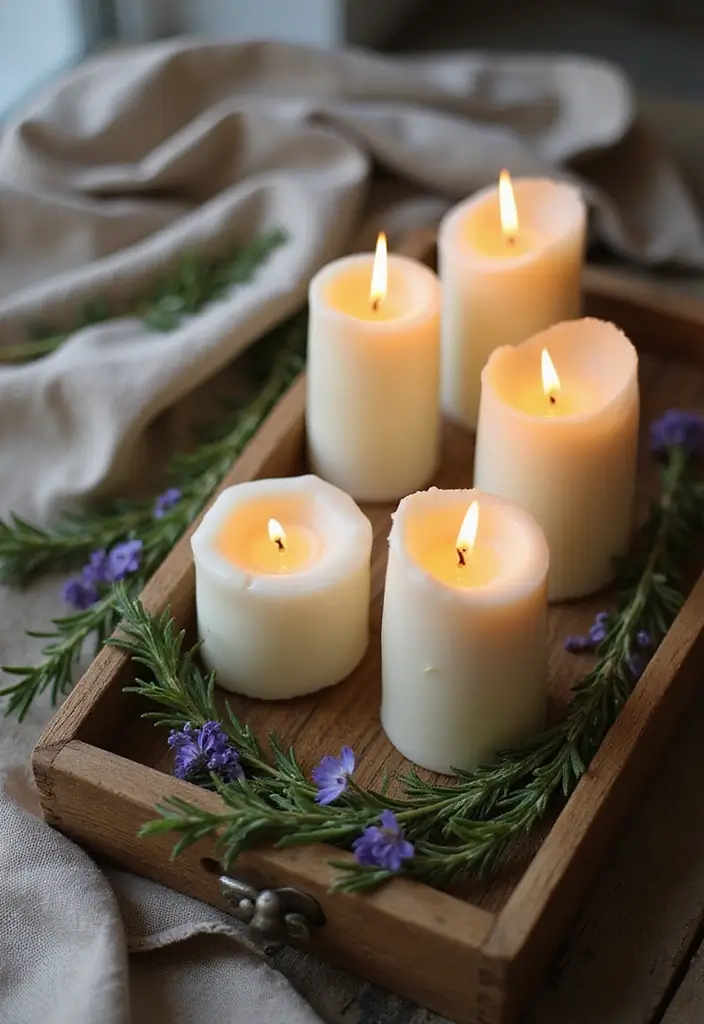 25 Candle and Greenery Table Decor Ideas for Natural Warmth 12 25 Candle and Greenery Table Decor Ideas for Natural Warmth - 4. Wooden Trays with Natural Accents