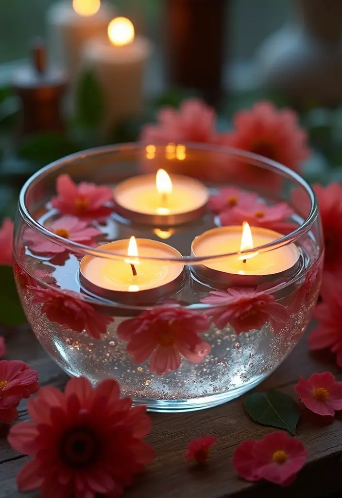25 Candle and Greenery Table Decor Ideas for Natural Warmth 27 25 Candle and Greenery Table Decor Ideas for Natural Warmth - 7. Floating Candles in a Bowl
